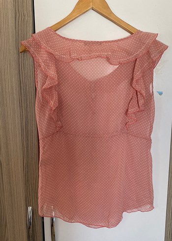 m Beden pembe Renk Pembe Fırfırlı V Yakalı Kolsuz Bluz