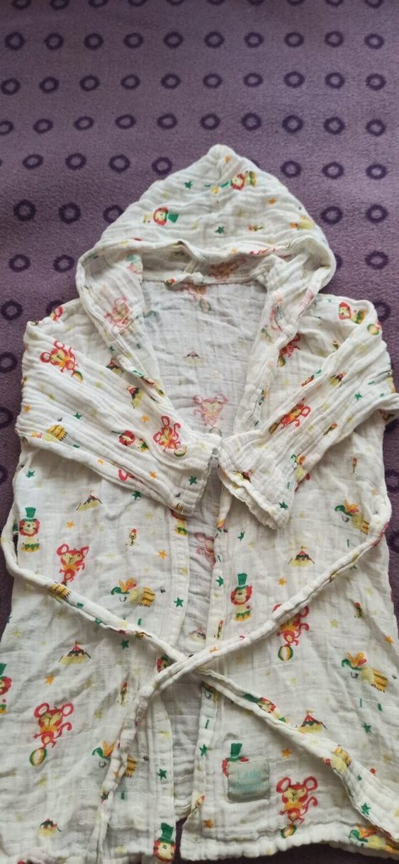 Kız Çocuk  Desenli Keten Bornoz - Görsel 2