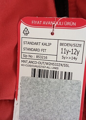 11-12 Yaş Beden erkek çocuk sıfır mont