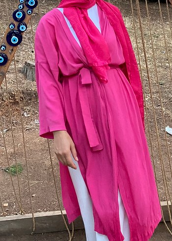 Pembe Beyaz Mavi Uzun Bohem Salaş Kimono