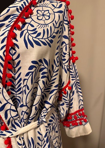 Nakışlı Püsküllü Uzun Bohem Kadın Kimono - Görsel 3