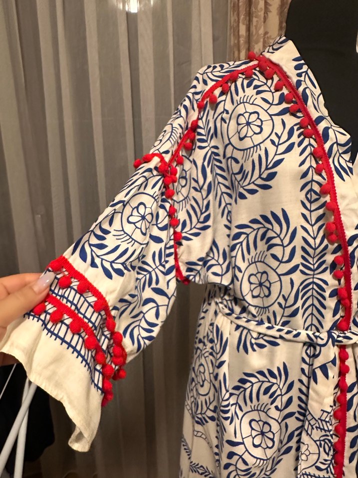 Nakışlı Püsküllü Uzun Bohem Kadın Kimono - Görsel 2