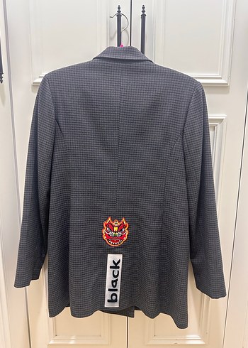 Gri Ekose Düğmeli Kadın Blazer Ceket - Görsel 2