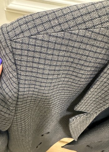 Gri Ekose Düğmeli Kadın Blazer Ceket - Görsel 5