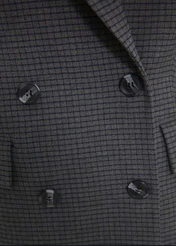 Gri Ekose Düğmeli Kadın Blazer Ceket - Görsel 8