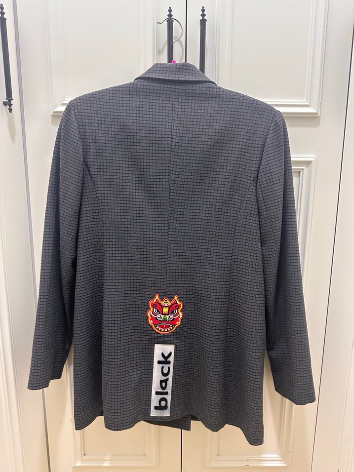 Gri Ekose Düğmeli Kadın Blazer Ceket - Görsel 2