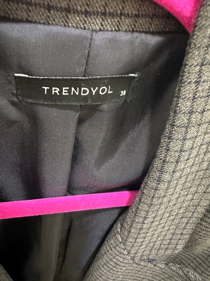 Gri Ekose Düğmeli Kadın Blazer Ceket - Görsel 4