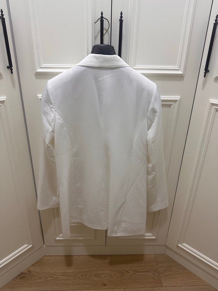 Beyaz Düğmeli Kadın Blazer Ceket - Görsel 5