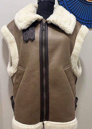 Zara Kürklü Kahverengi Deri Kadın Yelek - Görsel 2