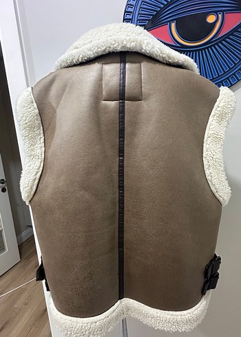 Zara Kürklü Kahverengi Deri Kadın Yelek - Görsel 3