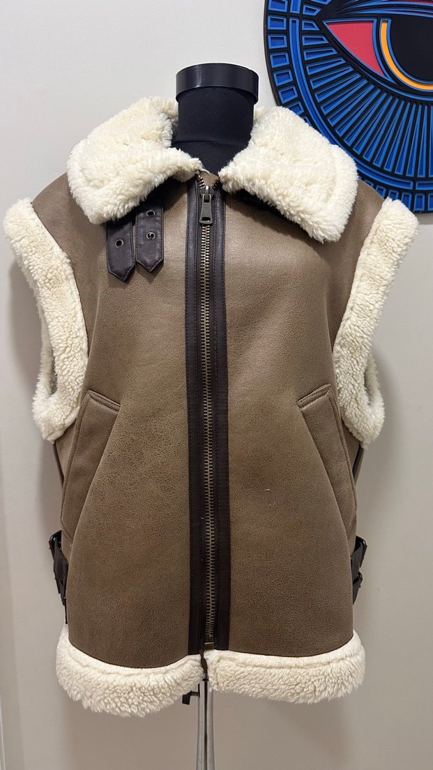 Zara Kürklü Kahverengi Deri Kadın Yelek - Görsel 2