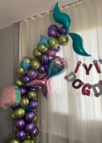 Pastel Renkli Deniz Kızı Balon Süsleme - Görsel 9