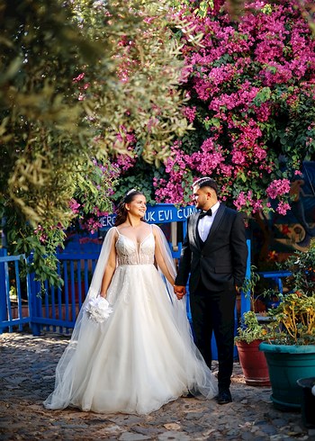 Askılı Beyaz A Kesim Uzun Gelinlik - Görsel 5