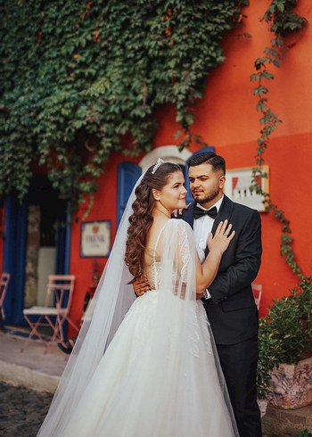 Askılı Beyaz A Kesim Uzun Gelinlik - Görsel 3