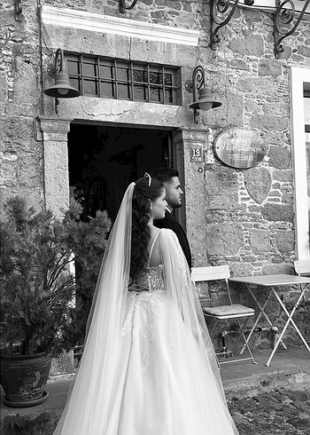 Askılı Beyaz A Kesim Uzun Gelinlik - Görsel 9