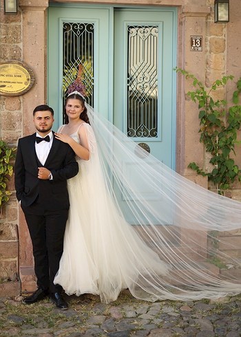 Askılı Beyaz A Kesim Uzun Gelinlik - Görsel 4