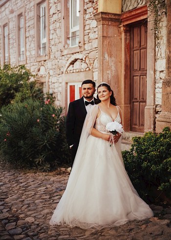 Askılı Beyaz A Kesim Uzun Gelinlik - Görsel 6