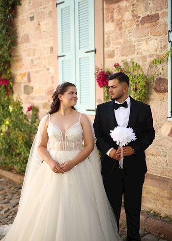 Askılı Beyaz A Kesim Uzun Gelinlik - Görsel 7