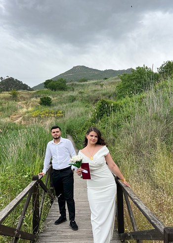 Beyaz Midi A-Line Gelinlik - Görsel 10