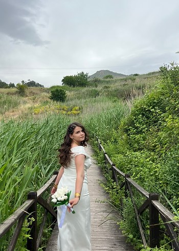 Beyaz Midi A-Line Gelinlik - Görsel 5