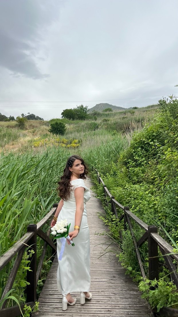 Beyaz Midi A-Line Gelinlik - Görsel 5