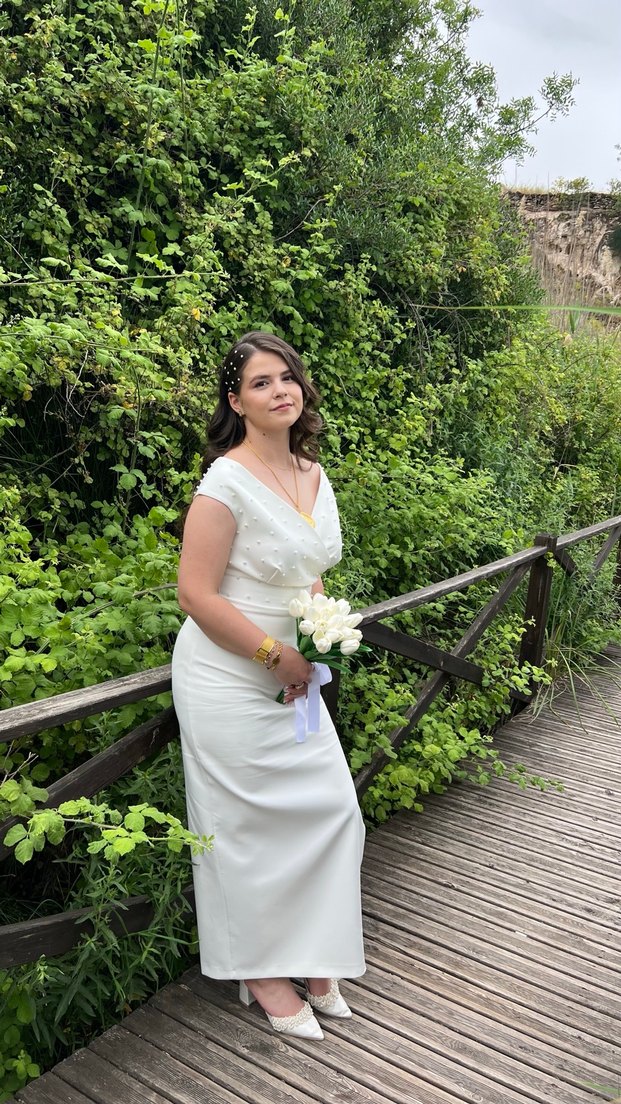 Beyaz Midi A-Line Gelinlik - Görsel 4