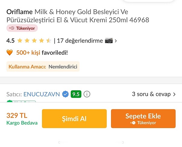 Oriflame Vücut kremi