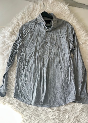 Erkek Gri Keten Uzun Kollu Gömlek - Görsel 2