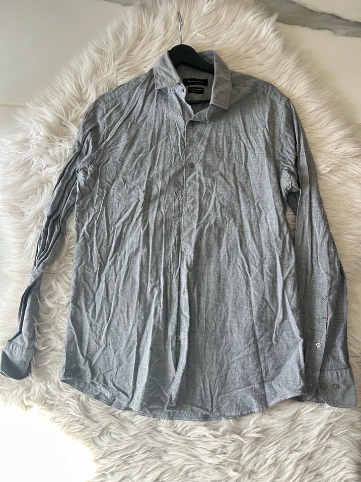 Erkek Gri Keten Uzun Kollu Gömlek - Görsel 2