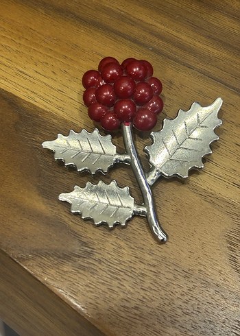 Bordo Boncuklu Vintage Broş - Görsel 2