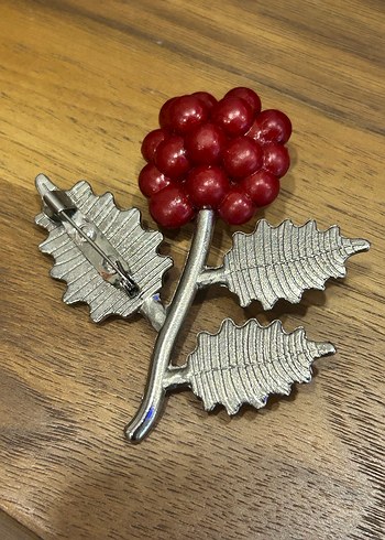 Bordo Boncuklu Vintage Broş - Görsel 3