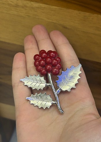 Bordo Boncuklu Vintage Broş - Görsel 4