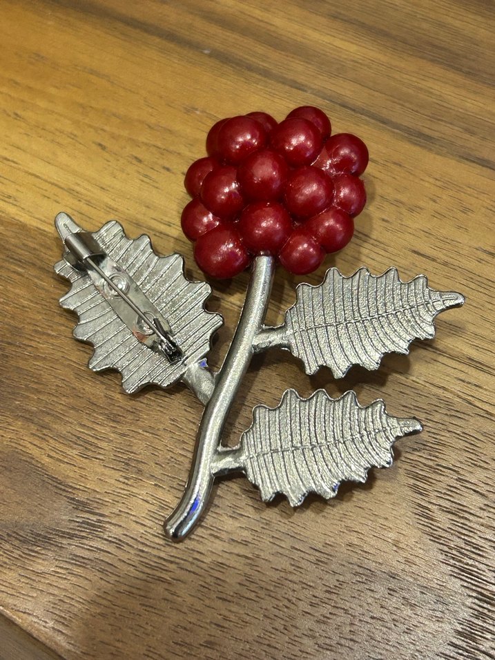 Bordo Boncuklu Vintage Broş - Görsel 3