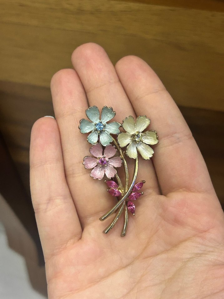 MİNELİ Vintage Çiçekli Payetli Broş - Görsel 4