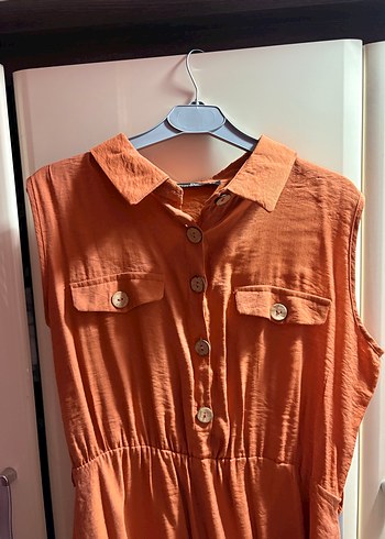 Düğmeli Kolsuz Midi Keten Elbise - Görsel 2