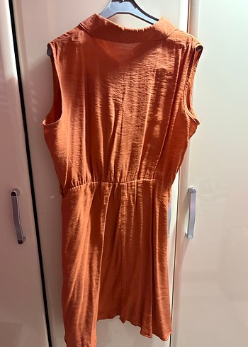 Düğmeli Kolsuz Midi Keten Elbise - Görsel 5