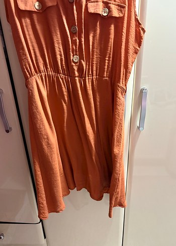 Düğmeli Kolsuz Midi Keten Elbise - Görsel 3