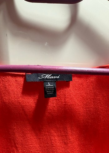 Kırmızı Düğmeli Midi Keten Elbise - Görsel 3