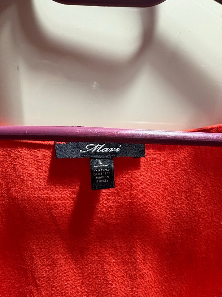 Kırmızı Düğmeli Midi Keten Elbise - Görsel 3