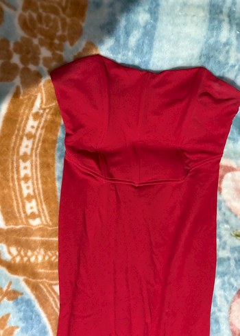 abiye kırmızı straplez uzun kuyruklu elbise - Görsel 6