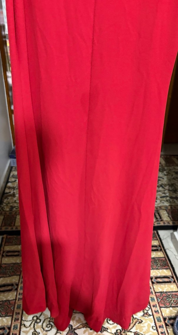 abiye kırmızı straplez uzun kuyruklu elbise - Görsel 5