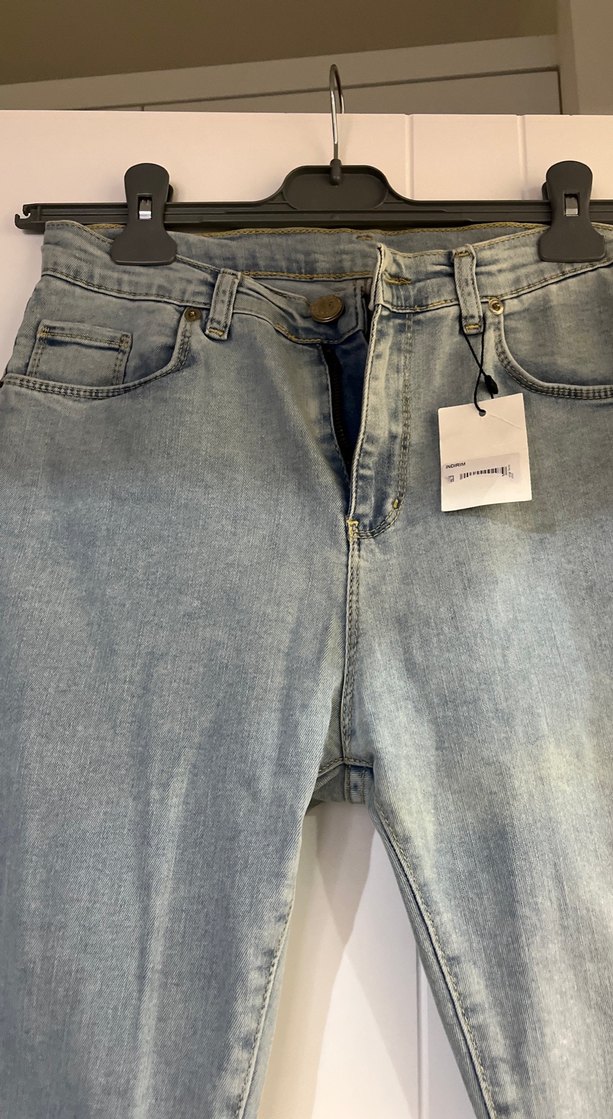 Buz mavisi Rahat Kesim Midi Denim Kadın Pantolon - Görsel 3