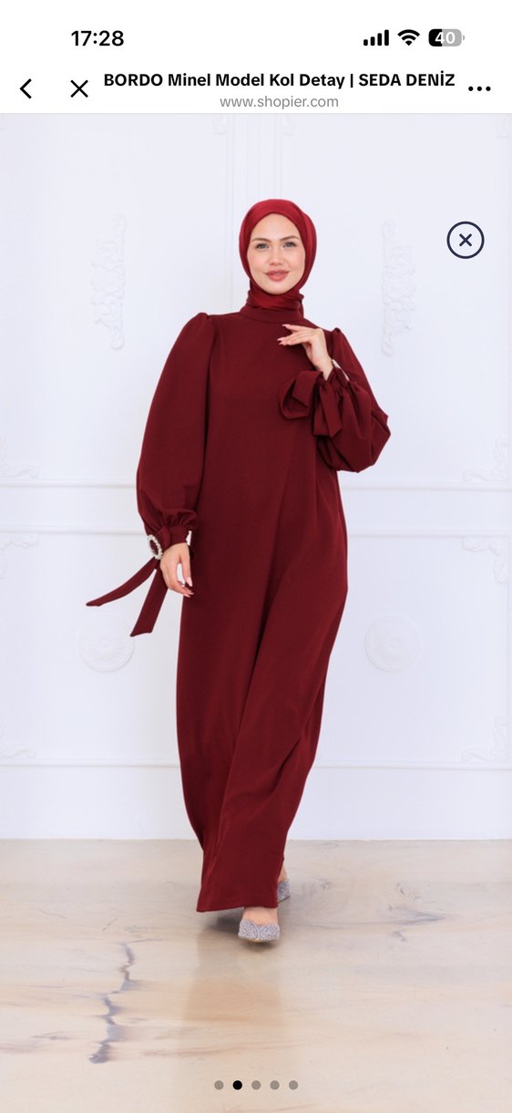Bordo Nakışlı Uzun Kollu Tesettür Elbise - Görsel 4