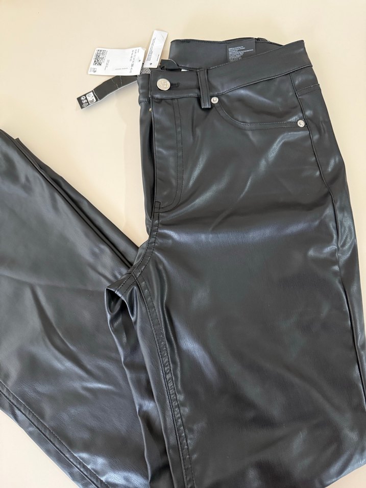 Siyah Deri  Kadın Pantolon - Görsel 2
