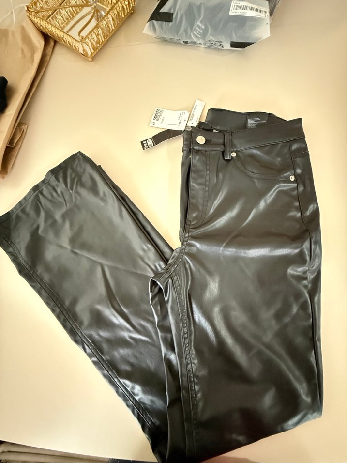 Siyah Deri  Kadın Pantolon - Görsel 5