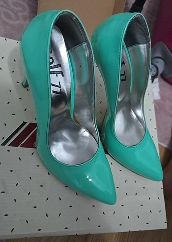 Parlak Turkuaz Stiletto Topuklu Kadın Ayakkabı - Görsel 4