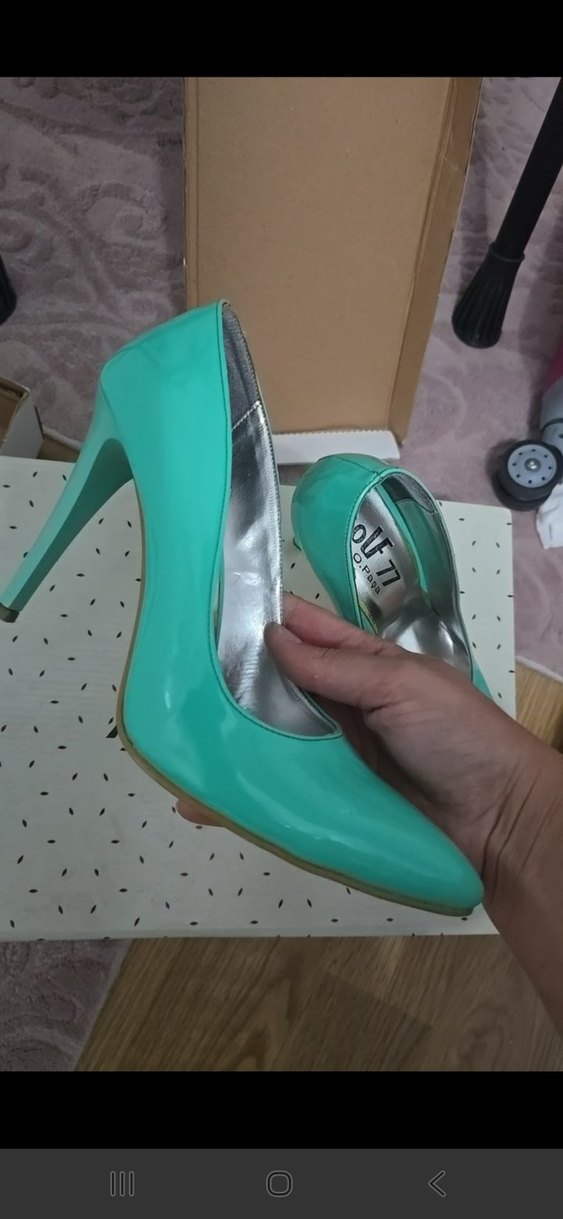 Parlak Turkuaz Stiletto Topuklu Kadın Ayakkabı - Görsel 3