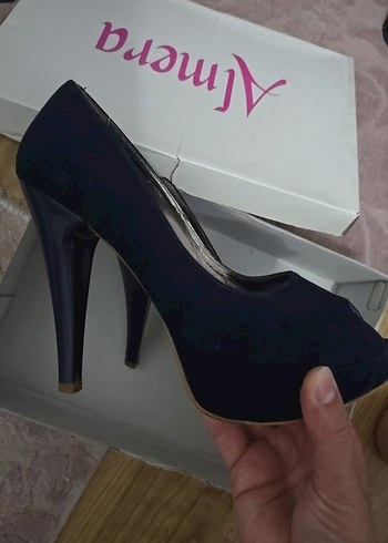 Kadın Lacivert Süet Yüksek Topuklu Stiletto - Görsel 4