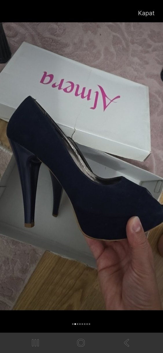 Kadın Lacivert Süet Yüksek Topuklu Stiletto - Görsel 4