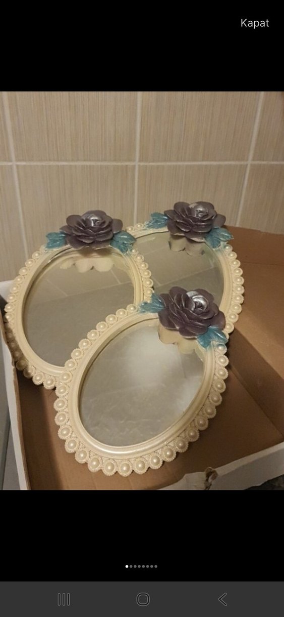 Bej Çerçeveli Oval Ayna Gül Detaylı - Görsel 3